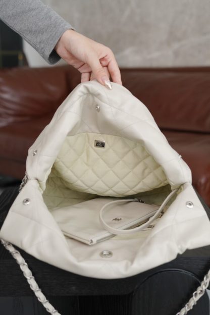 REPLICA CHANEL 22 SMALL HANDBAG CALFSKIN WHITE & SLIVER HARDWARE 2025 #4044 - Image 6