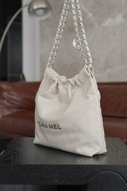 REPLICA CHANEL 22 SMALL HANDBAG CALFSKIN WHITE & SLIVER HARDWARE 2025 #4044 - Image 7