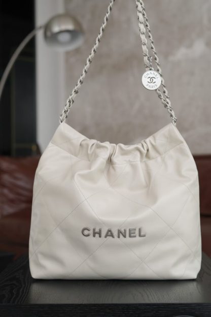 REPLICA CHANEL 22 SMALL HANDBAG CALFSKIN WHITE & SLIVER HARDWARE 2025 #4044 - Image 8