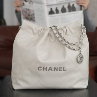 REPLICA CHANEL 22 SMALL HANDBAG CALFSKIN WHITE & SLIVER HARDWARE 2025 #4044