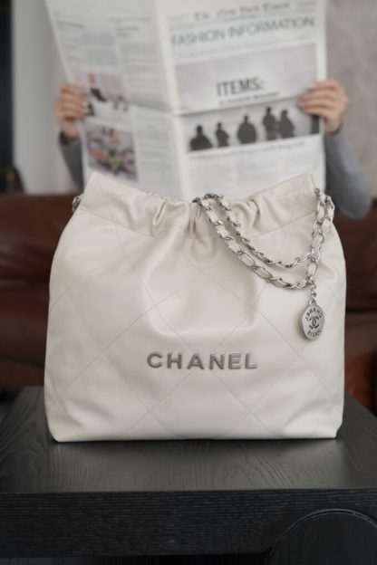 REPLICA CHANEL 22 SMALL HANDBAG CALFSKIN WHITE & SLIVER HARDWARE 2025 #4044