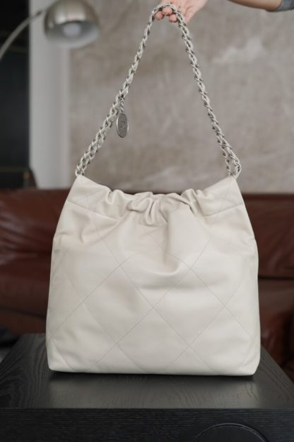 REPLICA CHANEL 22 SMALL HANDBAG CALFSKIN WHITE & SLIVER HARDWARE 2025 #4044 - Image 9