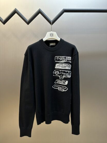 Replica Dior Archives Labels Sweater For Men Black Wool Jersey #4111