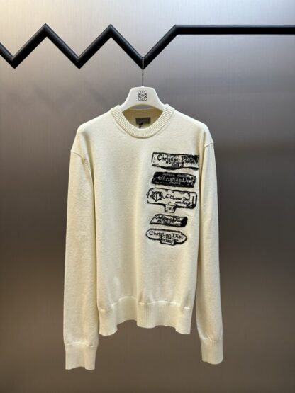 Replica Dior Archives Labels Sweater For Men White Wool Jersey #4110