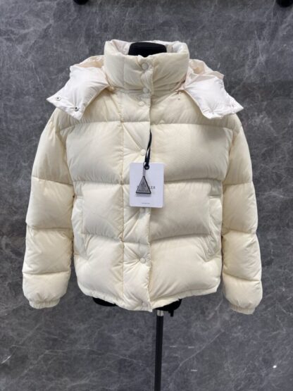 REPLICA MONCLER WOMEN'S ETTORE HOODED TEXTURED SHORT DOWN JACKET WHITE #4133 - Image 3