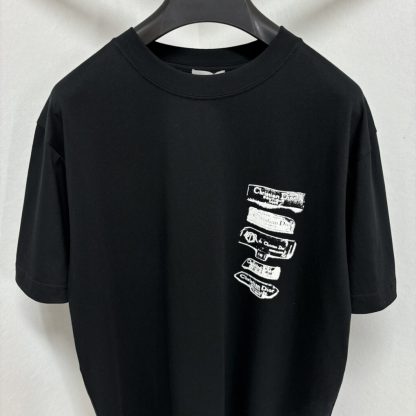  Dior Men's Archives Labels T-Shirt Relaxed Fit Black #4073 - Image 5