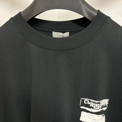  Dior Men's Archives Labels T-Shirt Relaxed Fit Black #4073 - Image 4