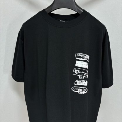  Dior Men's Archives Labels T-Shirt Relaxed Fit Black #4073 - Image 3
