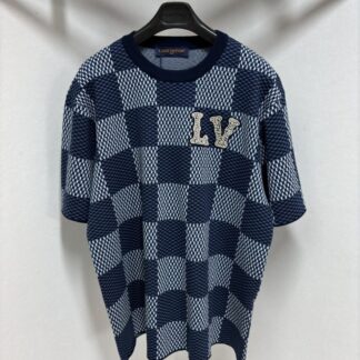 Replica Louis Vuitton Men's Damier Short-Sleeved Crewneck With LV Crystal Patch T-Shirt #4114