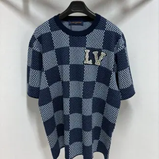 Replica Louis Vuitton Men's Damier Short-Sleeved Crewneck With LV Crystal Patch T-Shirt #4114