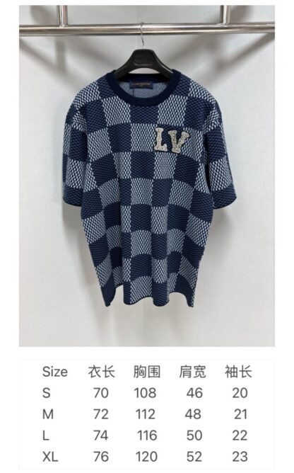  Louis Vuitton Men's Damier Short-Sleeved Crewneck With LV Crystal Patch T-Shirt #4114 - Image 5