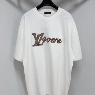 Replica Louis Vuitton Men's LV Vers Embellished Short-Sleeved T-Shirt White #4125