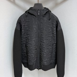 Replica Dior Oblique Hooded Blouson Jacket Black Cotton-Blend Knit #4002