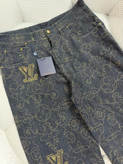  Louis Vuitton Embroidered Denim Pants 1AFX90 For Men #4007 - Image 9