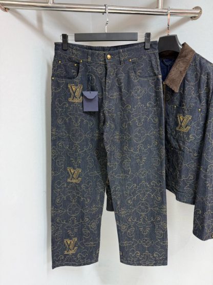 Louis Vuitton Embroidered Denim Pants 1AFX90 For Men #4007 - Image 7