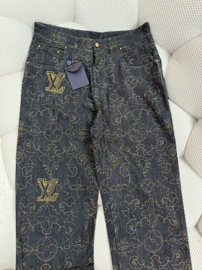  Louis Vuitton Embroidered Denim Pants 1AFX90 For Men #4007 - Image 5