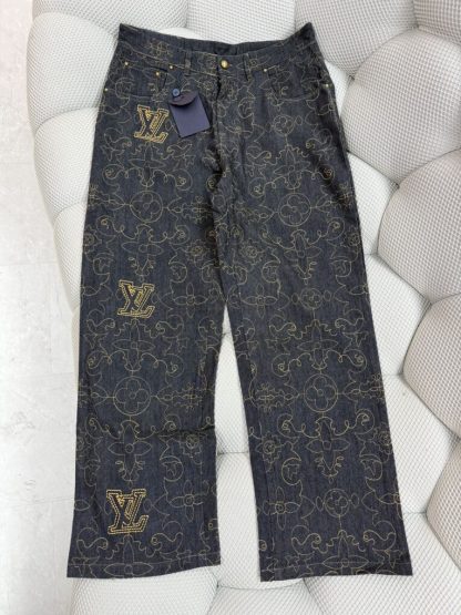  Louis Vuitton Embroidered Denim Pants 1AFX90 For Men #4007 - Image 2