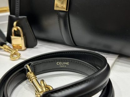REPLICA CELINE SMALL 16 BAG IN NATURAL CALFSKIN 188003 BLACK #3970 - Image 14
