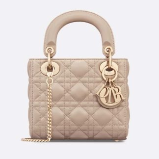 Replica Dior Mini Lady Dior Bag Powder Beige Cannage Lambskin #4146