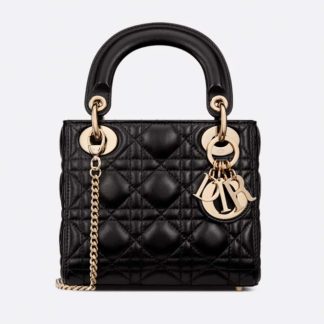 Replica Dior Mini Lady Dior Bag Black Cannage Lambskin #4148