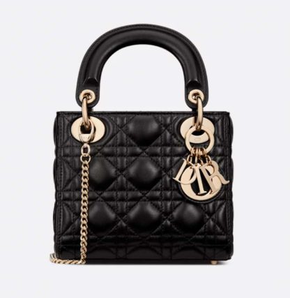 Replica Dior Mini Lady Dior Bag Black Cannage Lambskin #4148