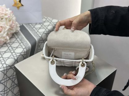  Dior Mini Lady Dior Bag Latte Cannage Lambskin #4149 - Image 3