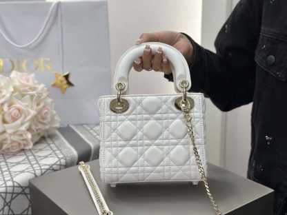  Dior Mini Lady Dior Bag Latte Cannage Lambskin #4149 - Image 4