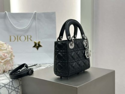  Dior Mini Lady Dior Bag Black Cannage Lambskin Sliver #4150 - Image 7