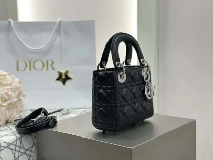  Dior Mini Lady Dior Bag Black Cannage Lambskin Sliver #4150 - Image 7