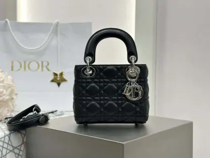  Dior Mini Lady Dior Bag Black Cannage Lambskin Sliver #4150 - Image 2