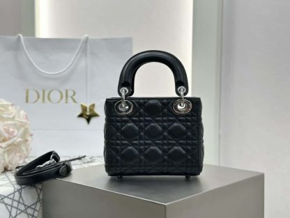  Dior Mini Lady Dior Bag Black Cannage Lambskin Sliver #4150 - Image 3
