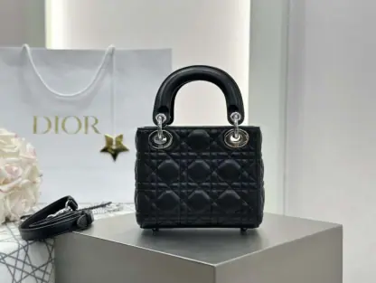  Dior Mini Lady Dior Bag Black Cannage Lambskin Sliver #4150 - Image 3