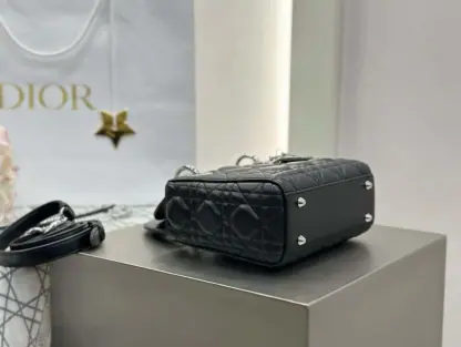  Dior Mini Lady Dior Bag Black Cannage Lambskin Sliver #4150 - Image 4