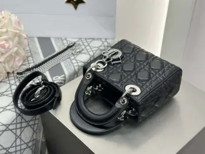  Dior Mini Lady Dior Bag Black Cannage Lambskin Sliver #4150 - Image 5