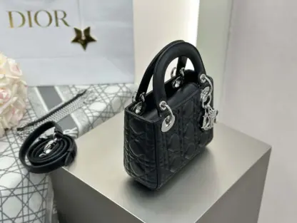  Dior Mini Lady Dior Bag Black Cannage Lambskin Sliver #4150 - Image 9