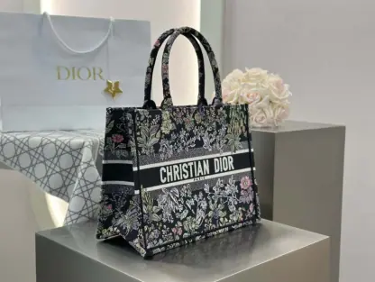  Dior Medium Dior Book Tote Black Embroidery #4144 - Image 5