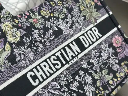  Dior Medium Dior Book Tote Black Embroidery #4144 - Image 7