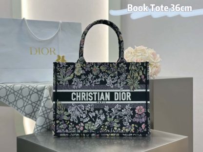  Dior Medium Dior Book Tote Black Embroidery #4144 - Image 8