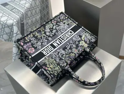  Dior Medium Dior Book Tote Black Embroidery #4144 - Image 9