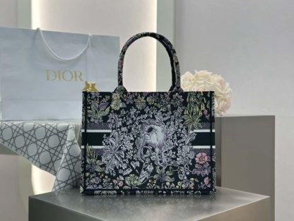  Dior Medium Dior Book Tote Black Embroidery #4144 - Image 10