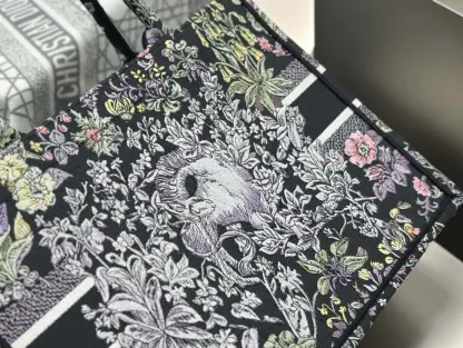  Dior Medium Dior Book Tote Black Embroidery #4144 - Image 2
