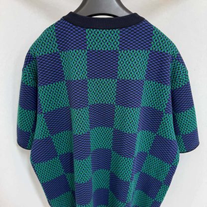  Louis Vuitton Jacquard Damier Short-Sleeved Cotton Crewneck T Shirt #4154 - Image 5