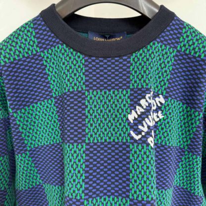  Louis Vuitton Jacquard Damier Short-Sleeved Cotton Crewneck T Shirt #4154 - Image 8