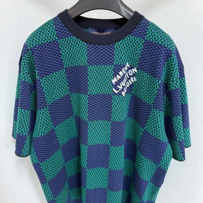  Louis Vuitton Jacquard Damier Short-Sleeved Cotton Crewneck T Shirt #4154 - Image 2