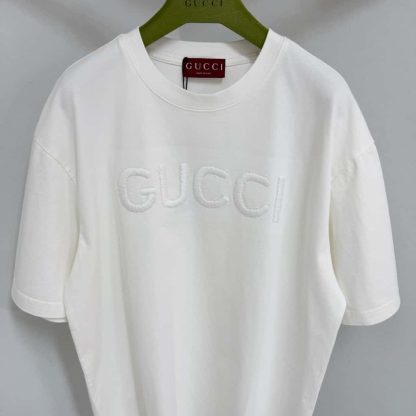  GUCCI EMBROIDERED COTTON JERSEY T-SHIRT WHITE #4158 - Image 7