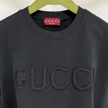  GUCCI EMBROIDERED COTTON JERSEY T-SHIRT BLACK #4157 - Image 5