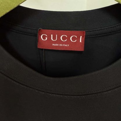 GUCCI EMBROIDERED COTTON JERSEY T-SHIRT BLACK #4157 - Image 7
