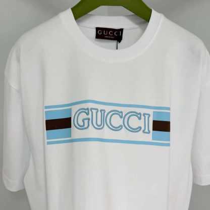  GUCCI PRINTED COTTON JERSEY T-SHIRT White #4156 - Image 7
