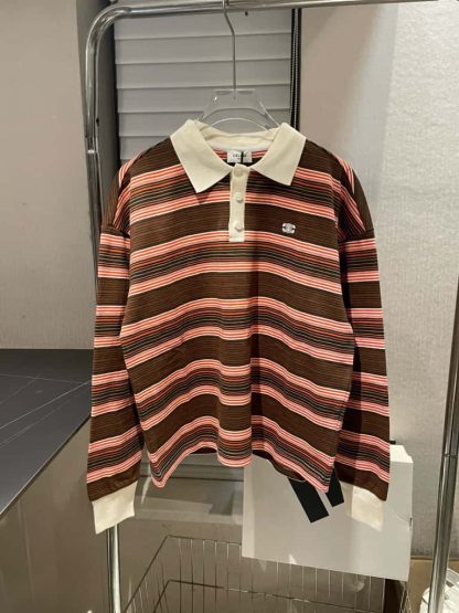 REPLICA CELINE TRIOMPHE LOOSE POLO SHIRT IN STRIPED COTTON LONG SLEEVE #4160