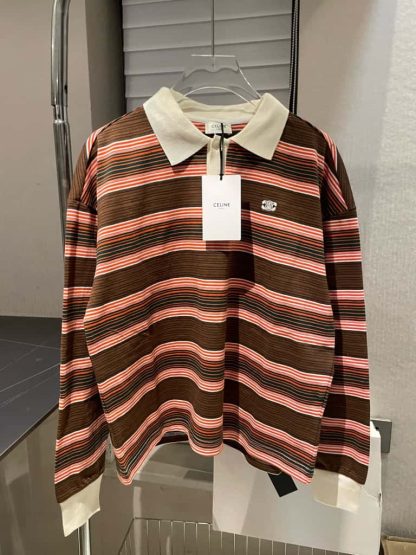 REPLICA CELINE TRIOMPHE LOOSE POLO SHIRT IN STRIPED COTTON LONG SLEEVE #4160 - Image 3